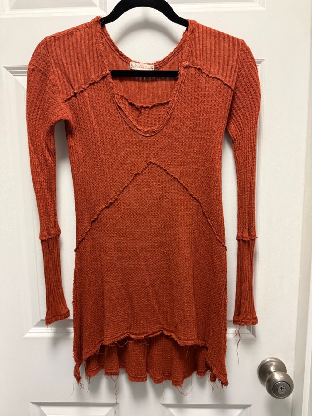 Rust Waffle-Knit Long Sleeve Tunic Dress Top Small